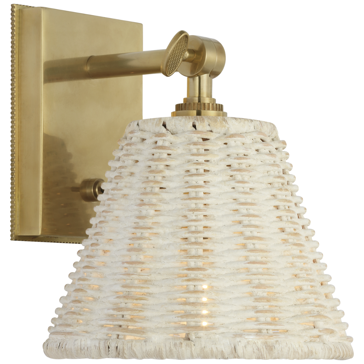 Wimberley Bedside Wall Light | Soft Brass | White Wicker Shade