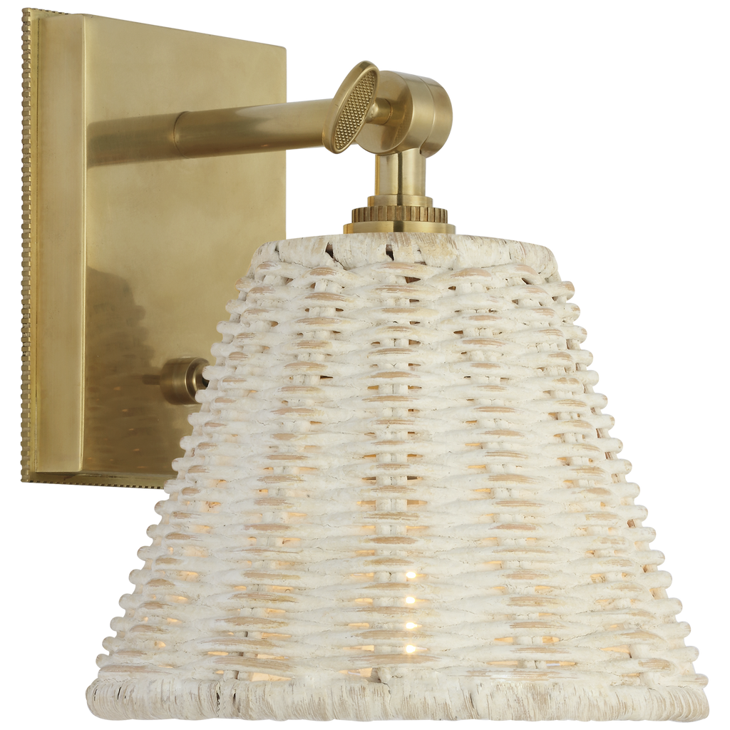 Wimberley Bedside Wall Light | Soft Brass | White Wicker Shade