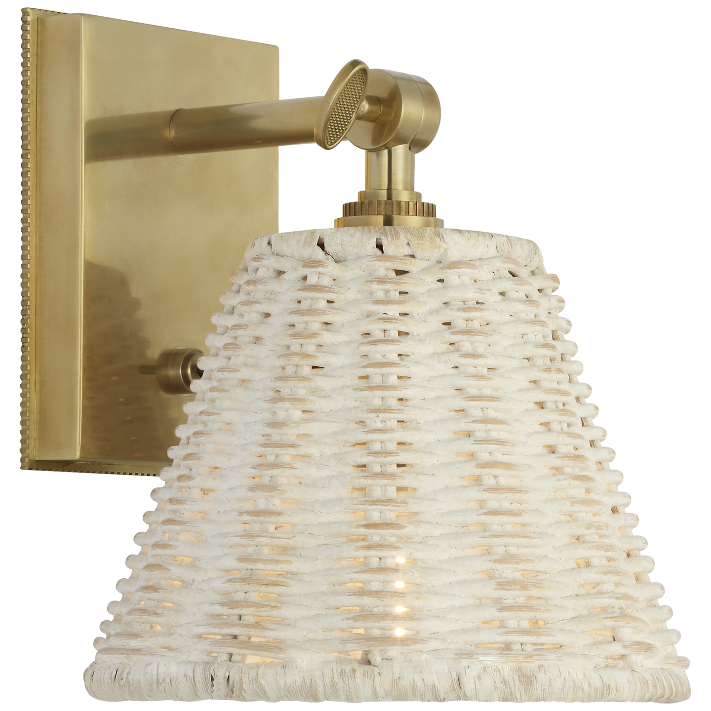 Wimberley Bedside Wall Light | Soft Brass | White Wicker Shade