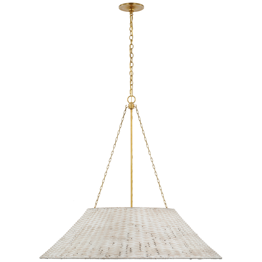 Corinne Extra Large Woven Hanging Shade | Soft Brass | White Wicker Shade