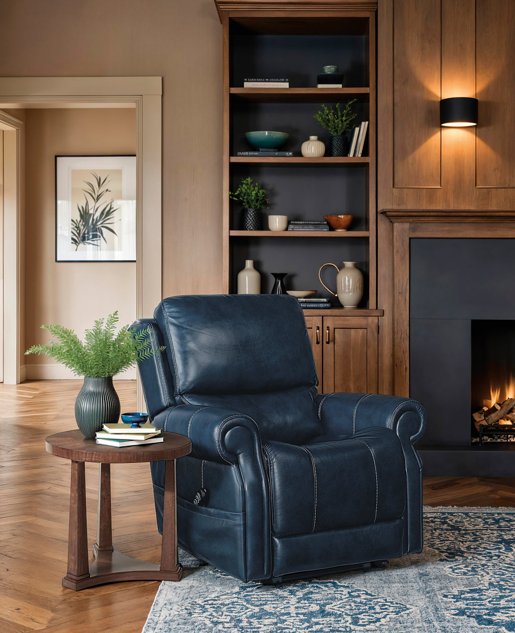 Eisley Power Recliner with Power Headrest, Lumbar & Lift | Dark Blue