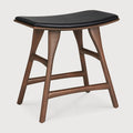 Osso Stool | Varnished Teak | Brown | Black Leather