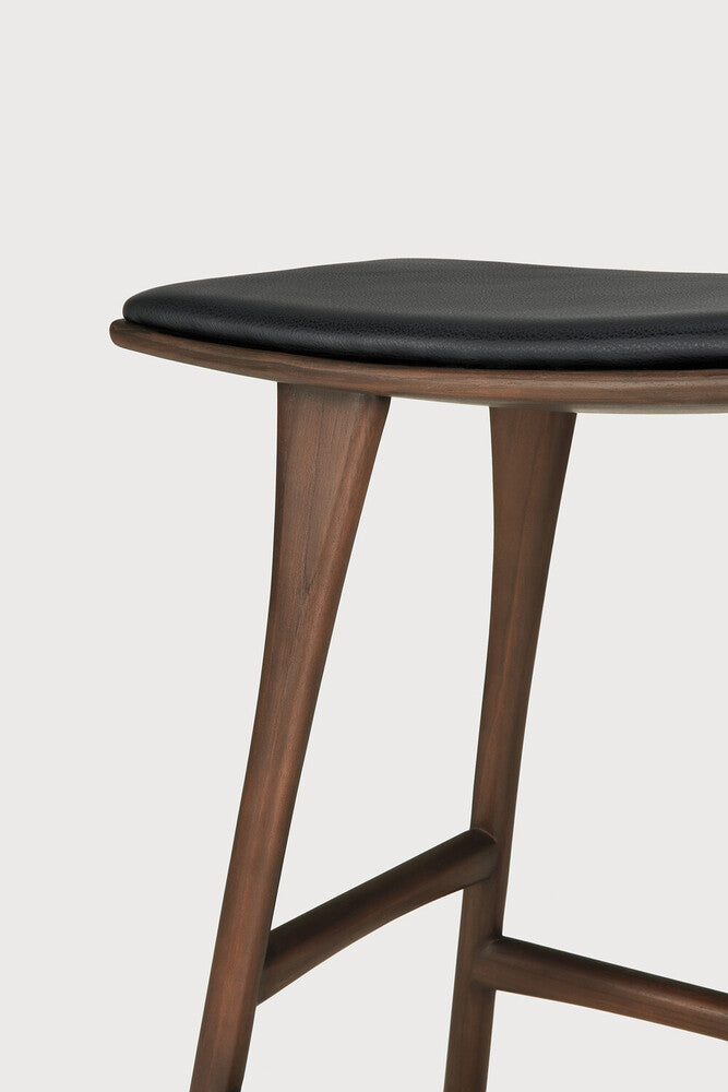 Osso Counter Stool | Varnished Teak | Brown | Black Leather