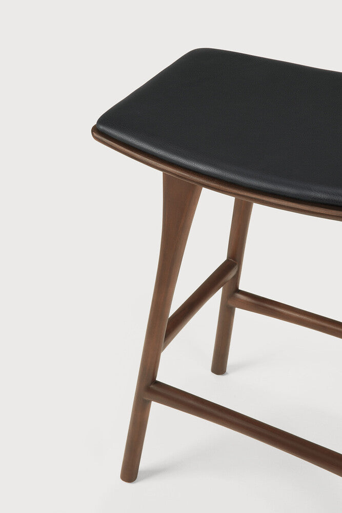 Osso Counter Stool | Varnished Teak | Brown | Black Leather