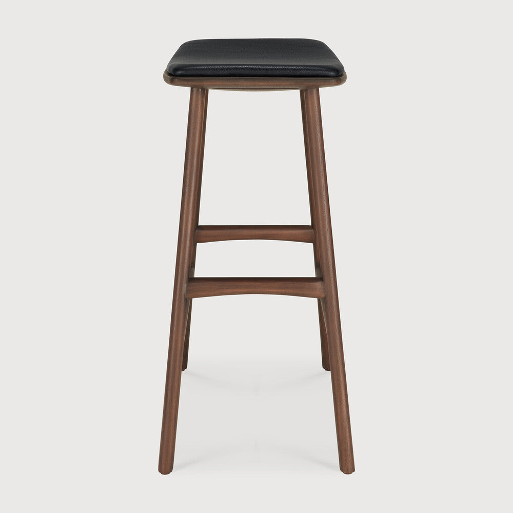 Osso Counter Stool | Varnished Teak | Brown | Black Leather