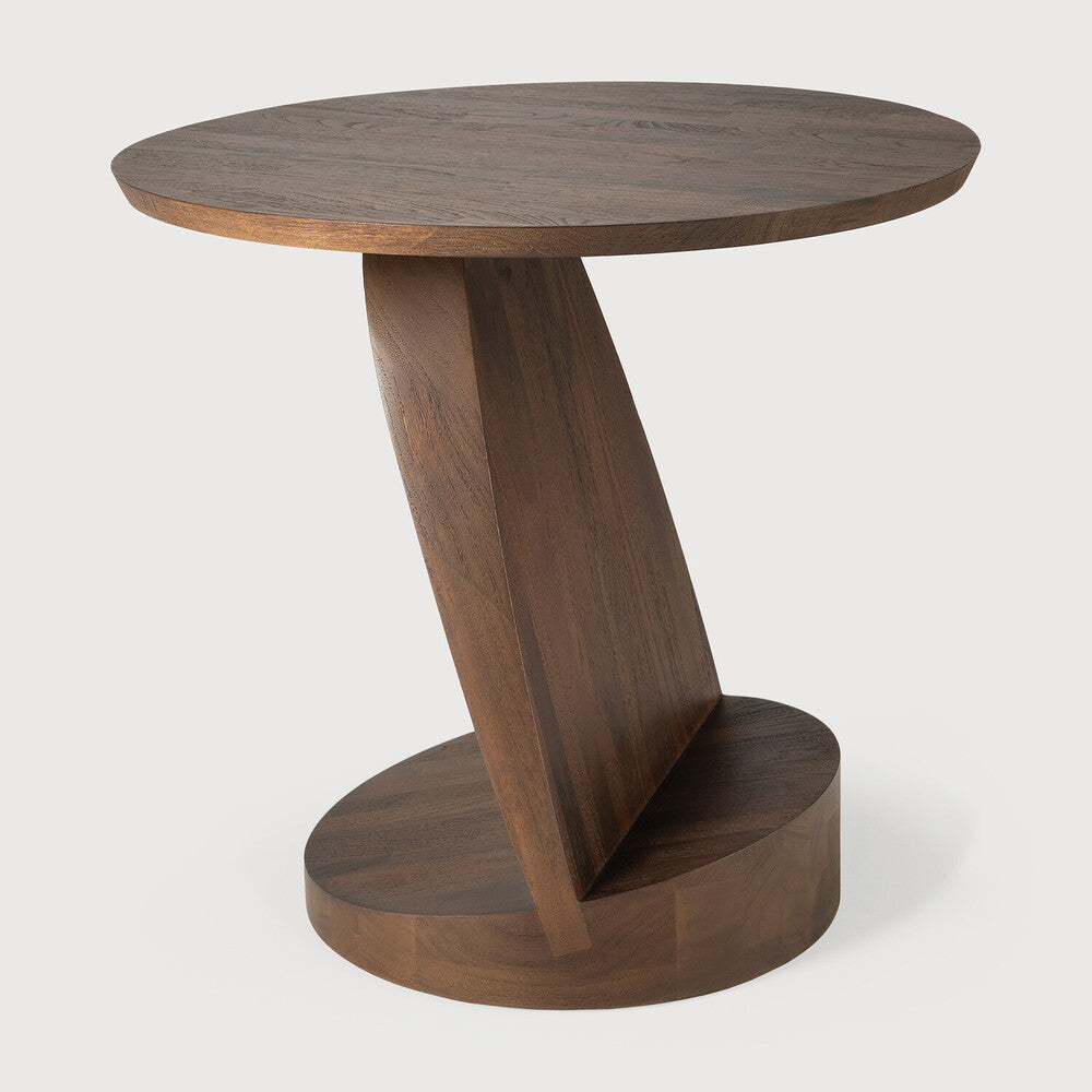 Oblic Side Table | Varnished Teak | Brown | Round