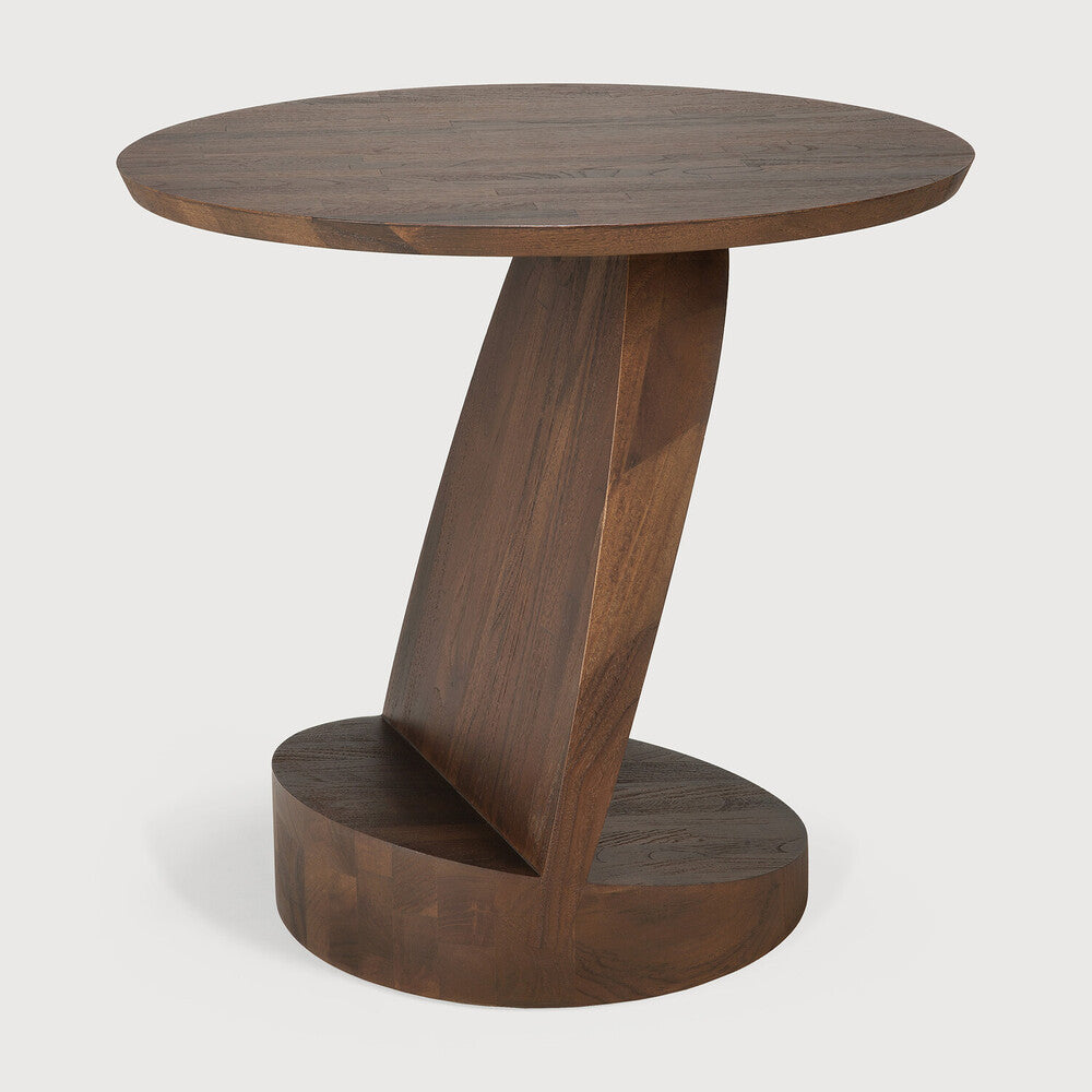 Oblic Side Table | Varnished Teak | Brown | Round