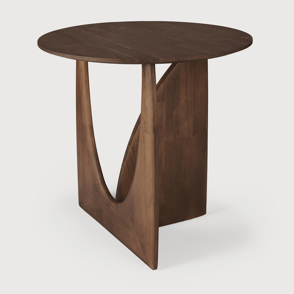 Geometric Side Table | Varnished Teak | Brown | Round
