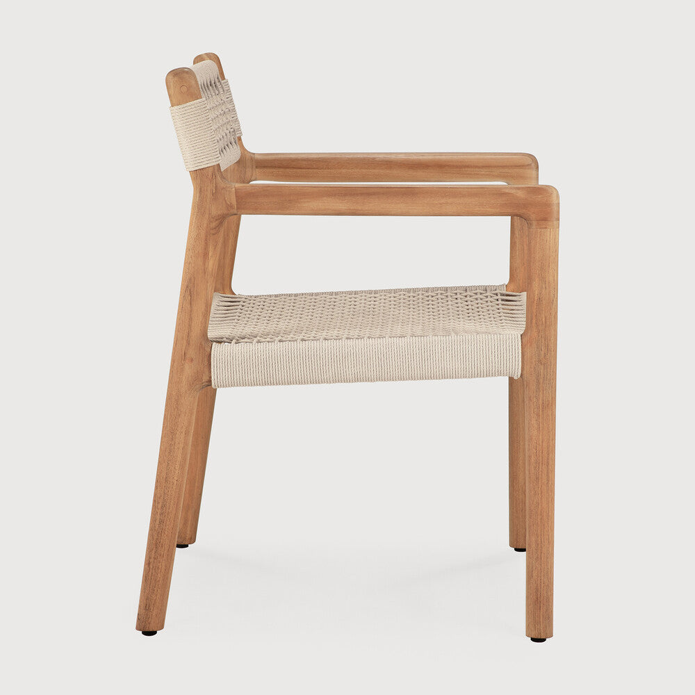 Jack Woven Outdoor Dining Chair Frame | Teak | Beige Cord | With Arms
