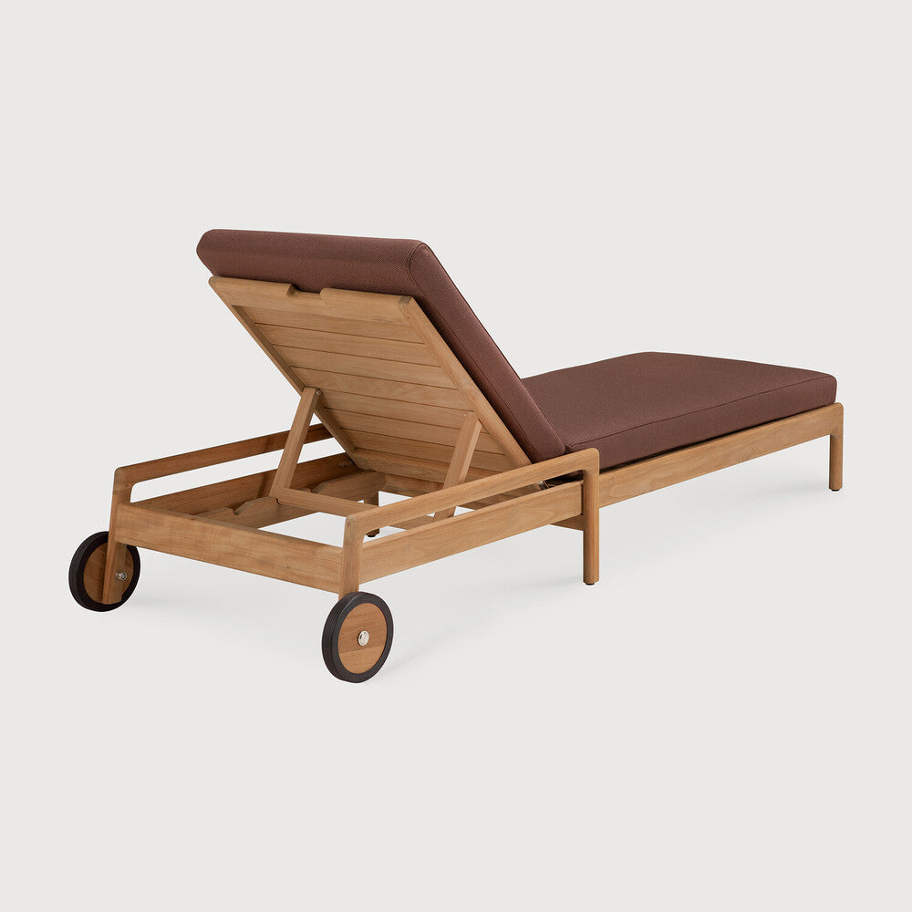 Jack Outdoor Adjustable Lounger | Teak | Burgundy Fabric