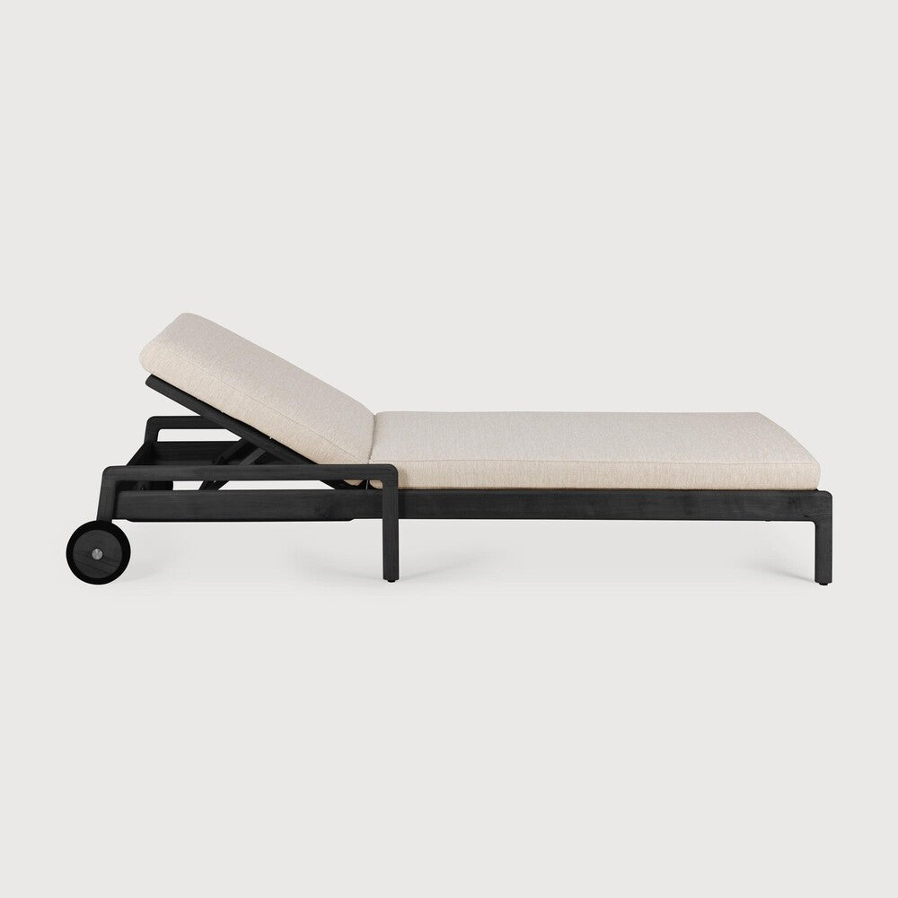 Jack Outdoor Adjustable Lounger | Varnished Teak | Black | Natural Fabric