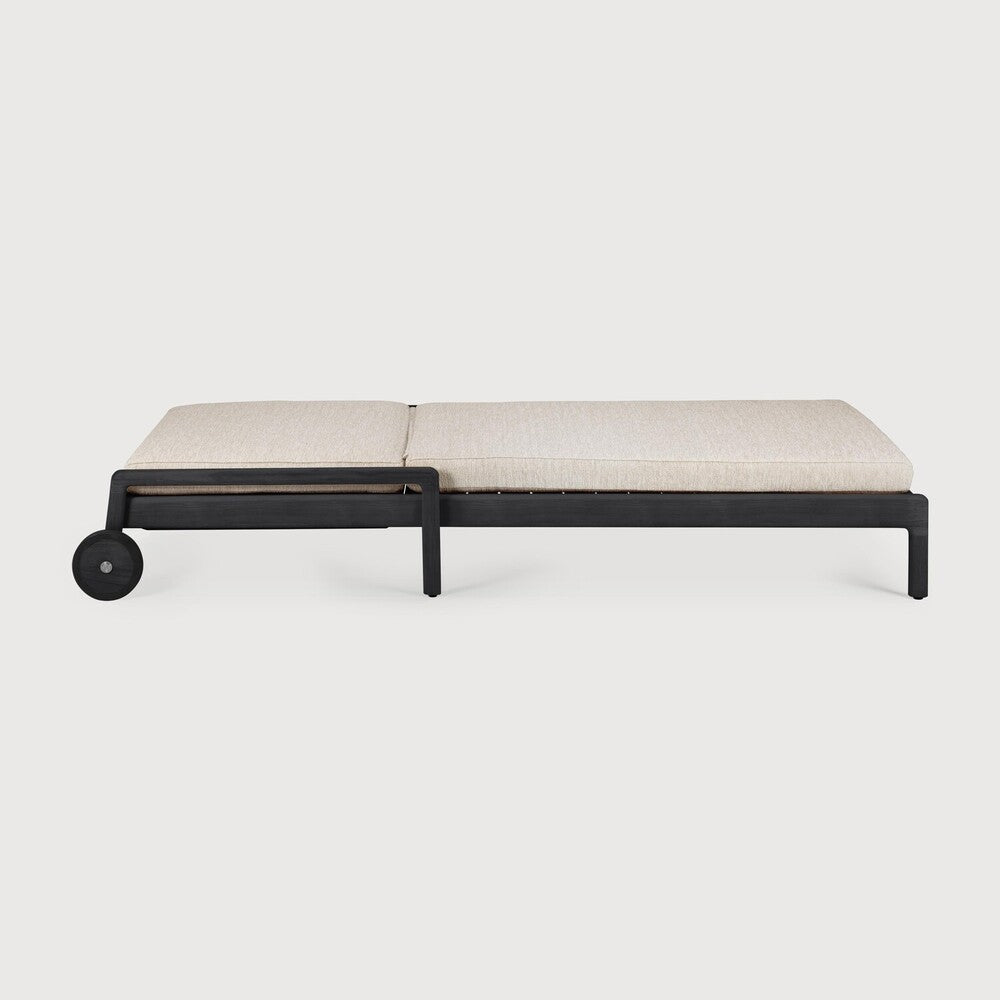 Jack Outdoor Adjustable Lounger | Varnished Teak | Black | Natural Fabric