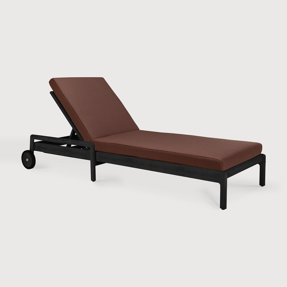 Jack Outdoor Adjustable Lounger | Varnished Teak | Black | Burgundy Fabric