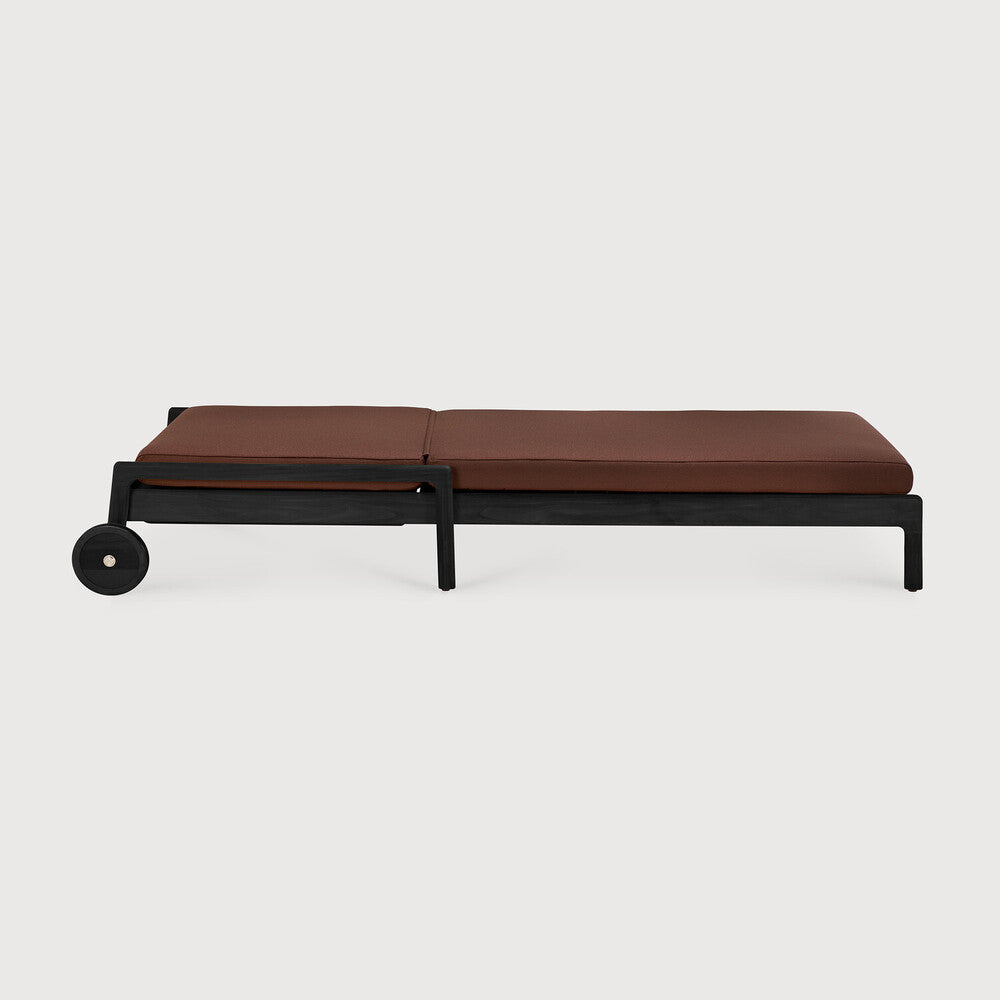 Jack Outdoor Adjustable Lounger | Varnished Teak | Black | Burgundy Fabric