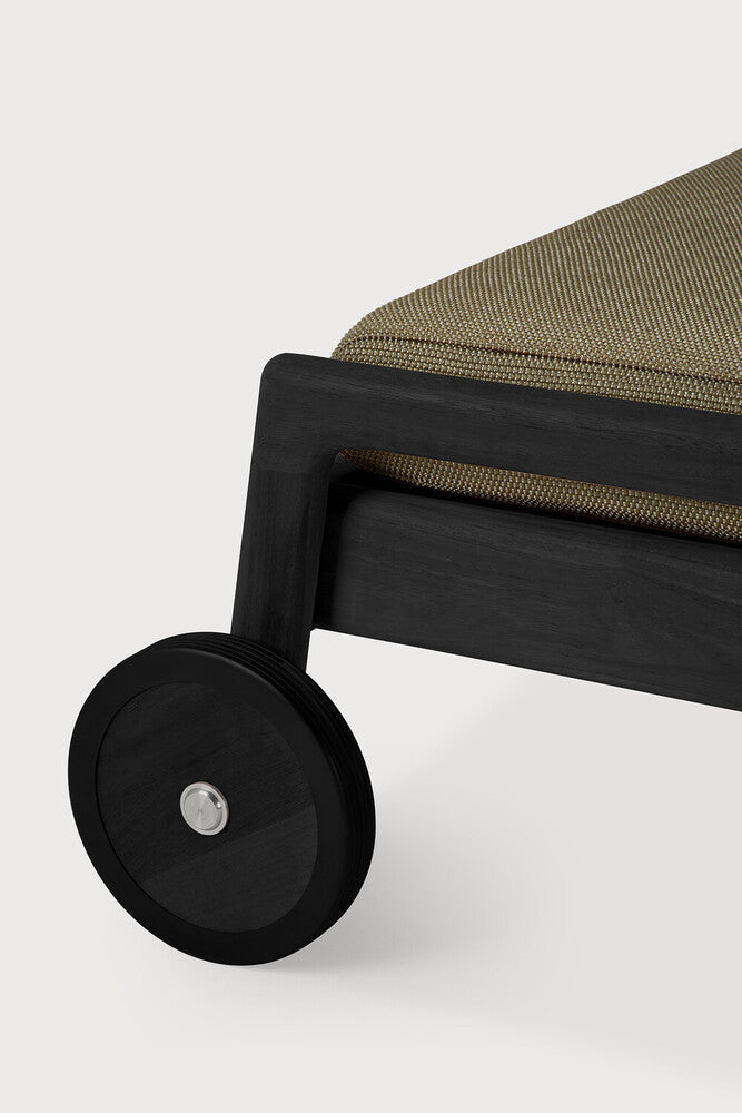 Jack Outdoor Adjustable Lounger | Varnished Teak | Black | Green Fabric