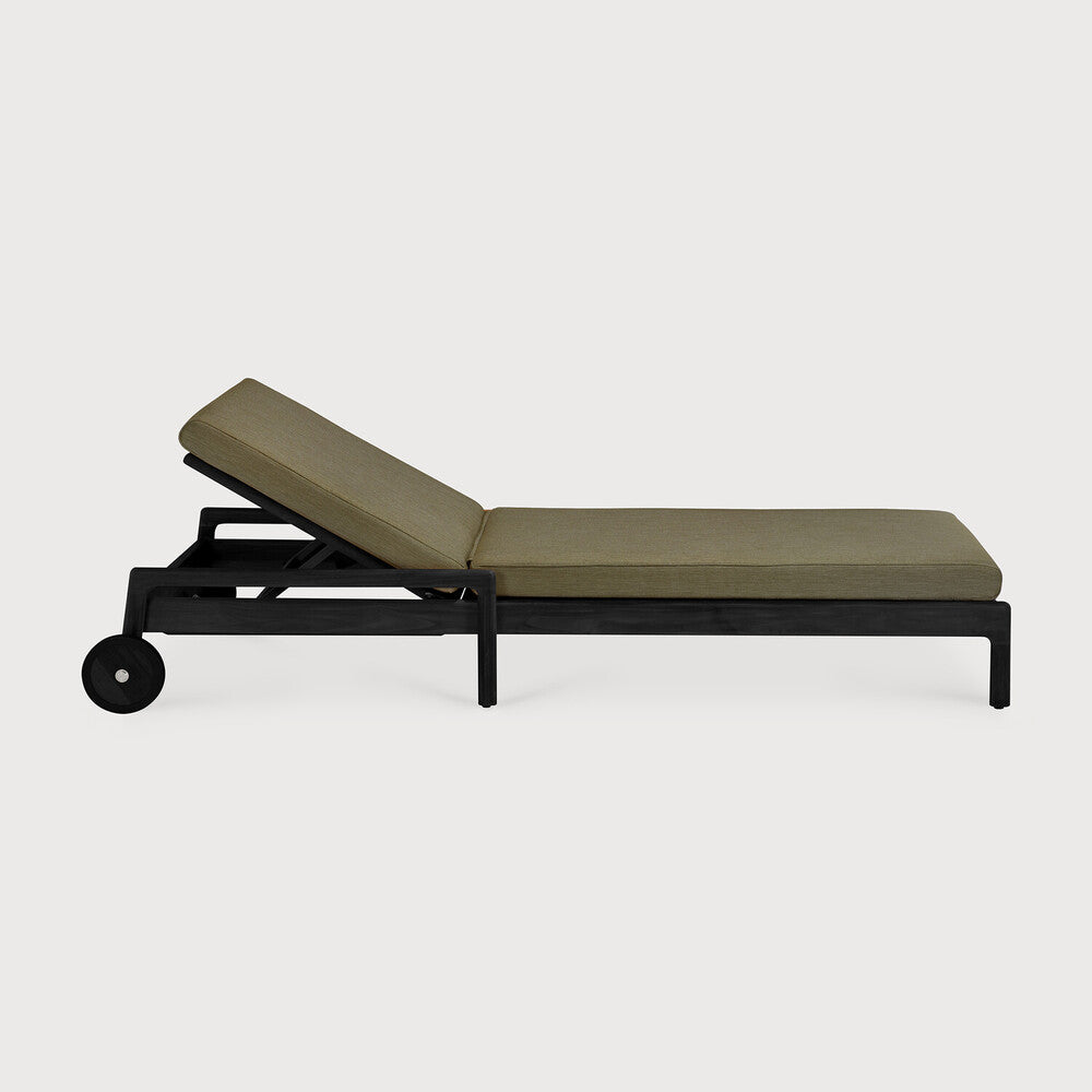 Jack Outdoor Adjustable Lounger | Varnished Teak | Black | Green Fabric