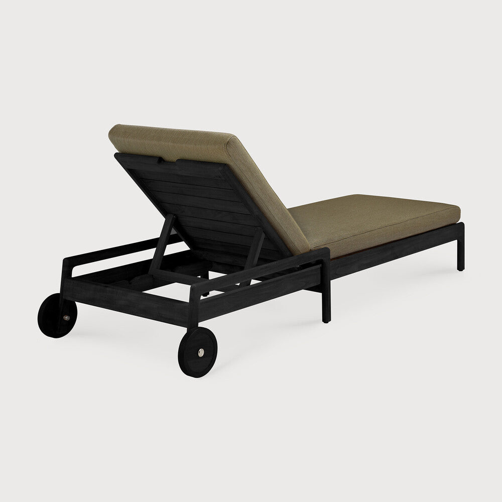 Jack Outdoor Adjustable Lounger | Varnished Teak | Black | Green Fabric
