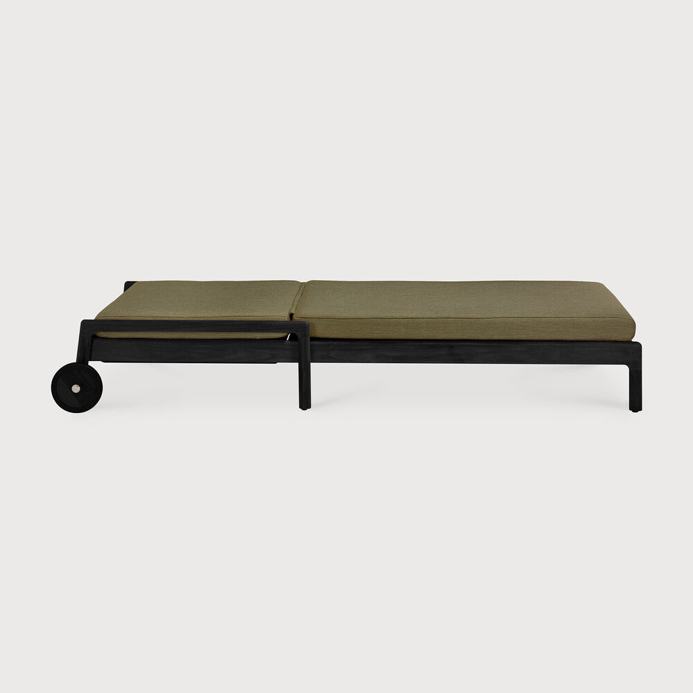 Jack Outdoor Adjustable Lounger | Varnished Teak | Black | Green Fabric