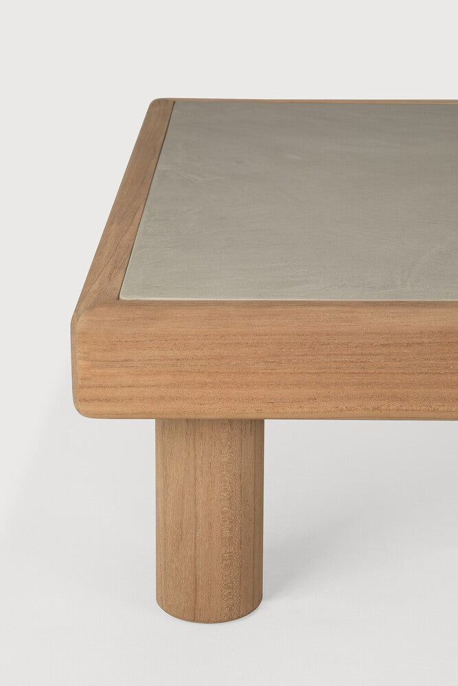 Monocle Outdoor Coffee Table | Varnished Concrete Top | Light Grey | Teak Base | Rectangular