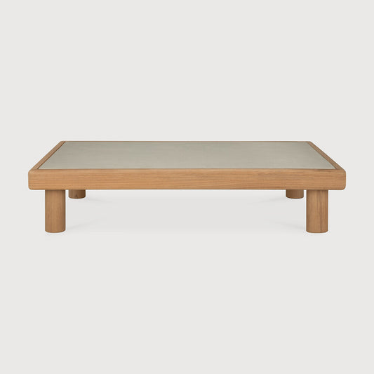 Monocle Outdoor Coffee Table | Varnished Concrete Top | Light Grey | Teak Base | Rectangular