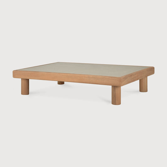 Monocle Outdoor Coffee Table | Varnished Concrete Top | Light Grey | Teak Base | Rectangular