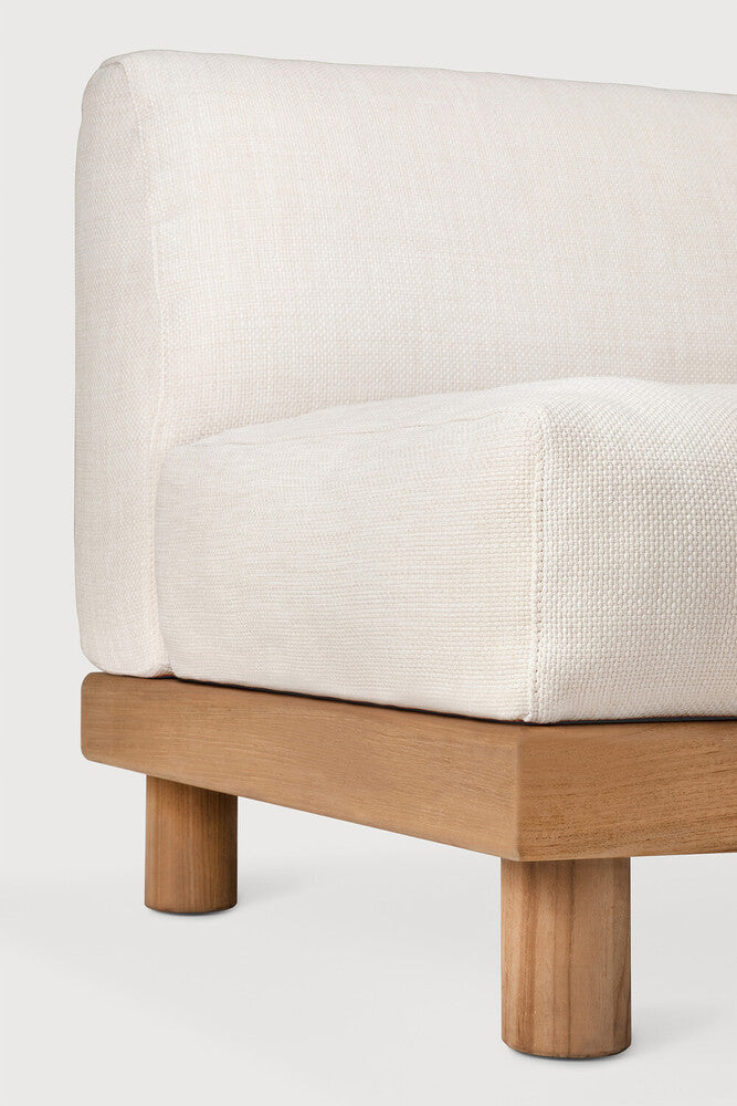 Monocle Outdoor Modular Sofa | Teak | White Fabric | 1 Seater