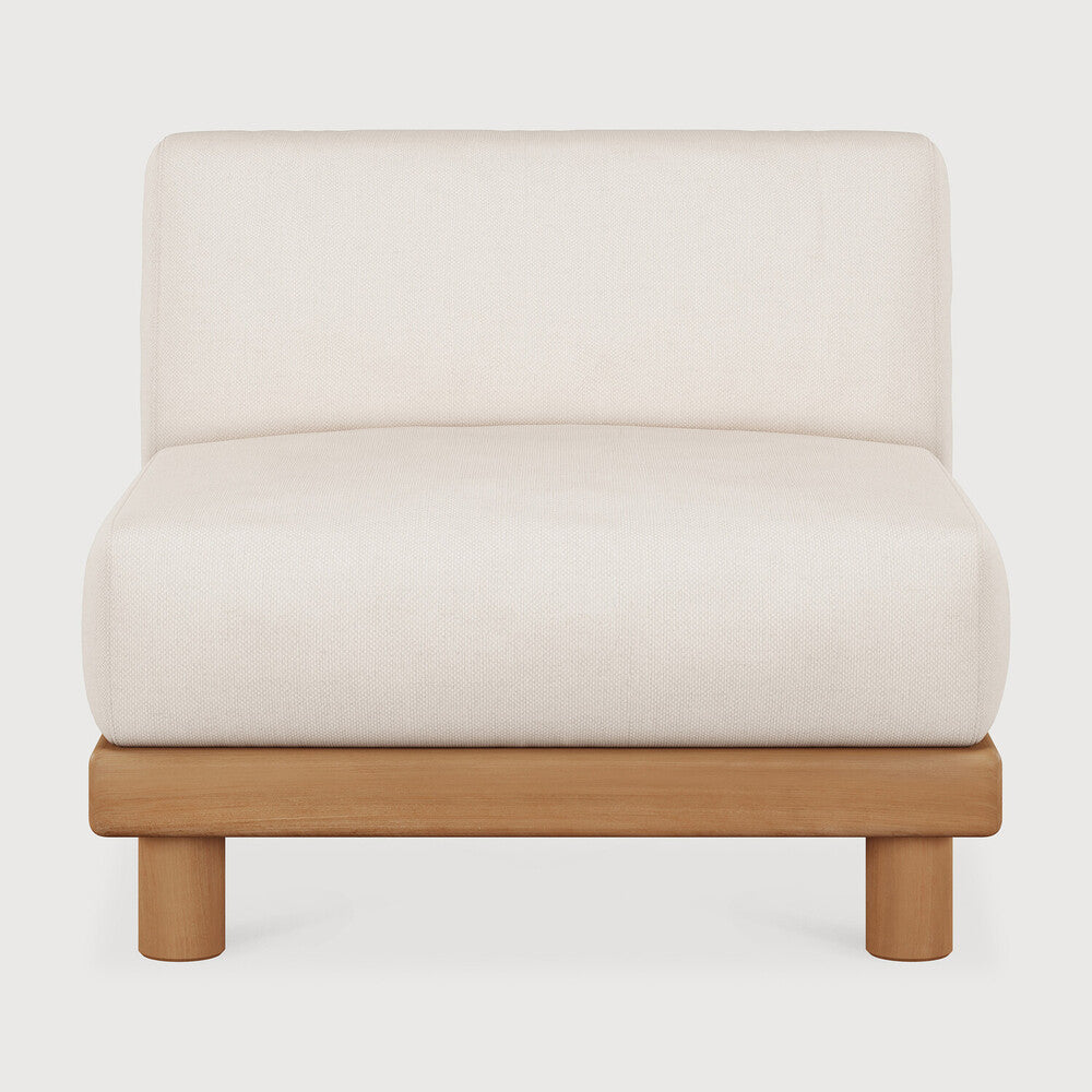 Monocle Outdoor Modular Sofa | Teak | White Fabric | 1 Seater