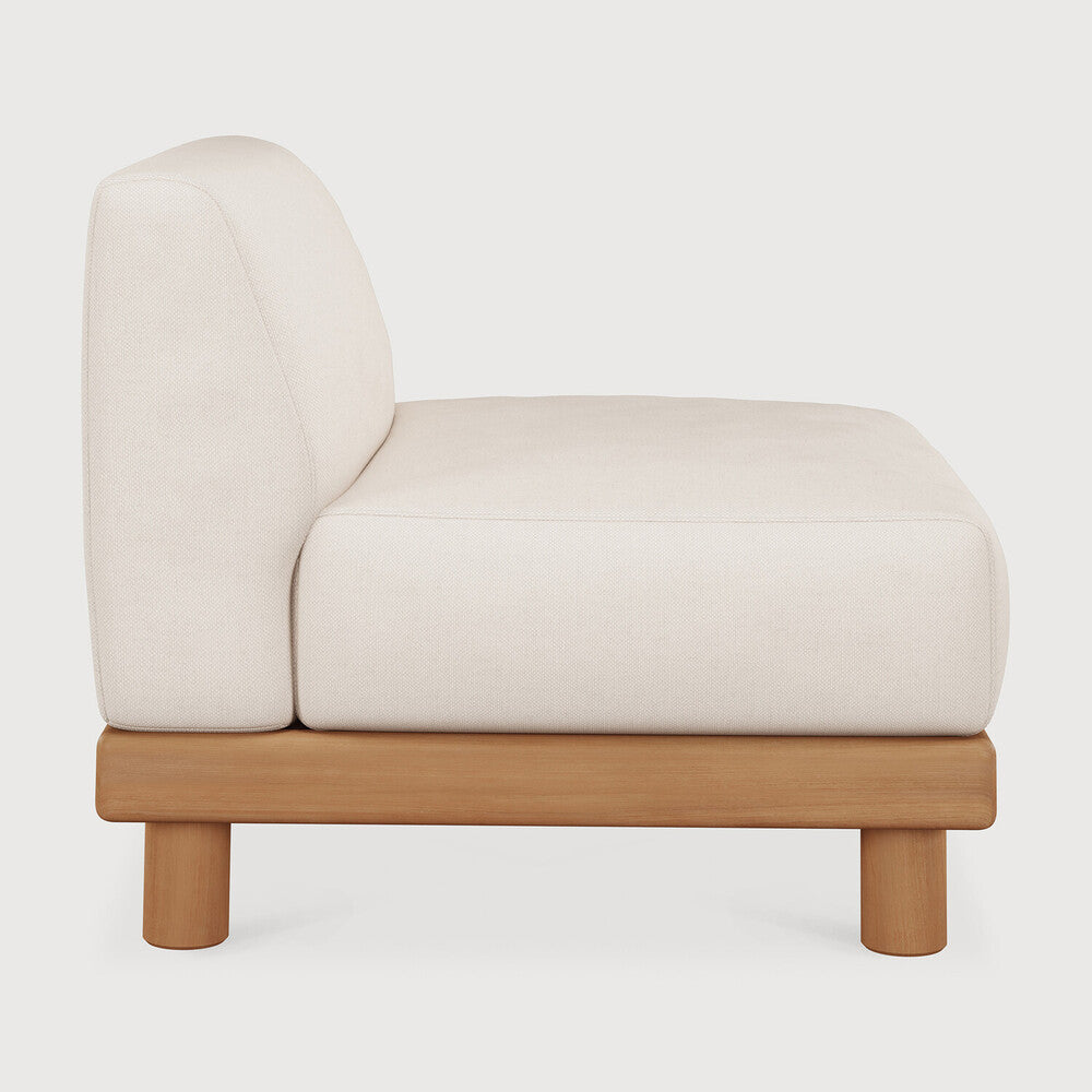 Monocle Outdoor Modular Sofa | Teak | White Fabric | 1 Seater
