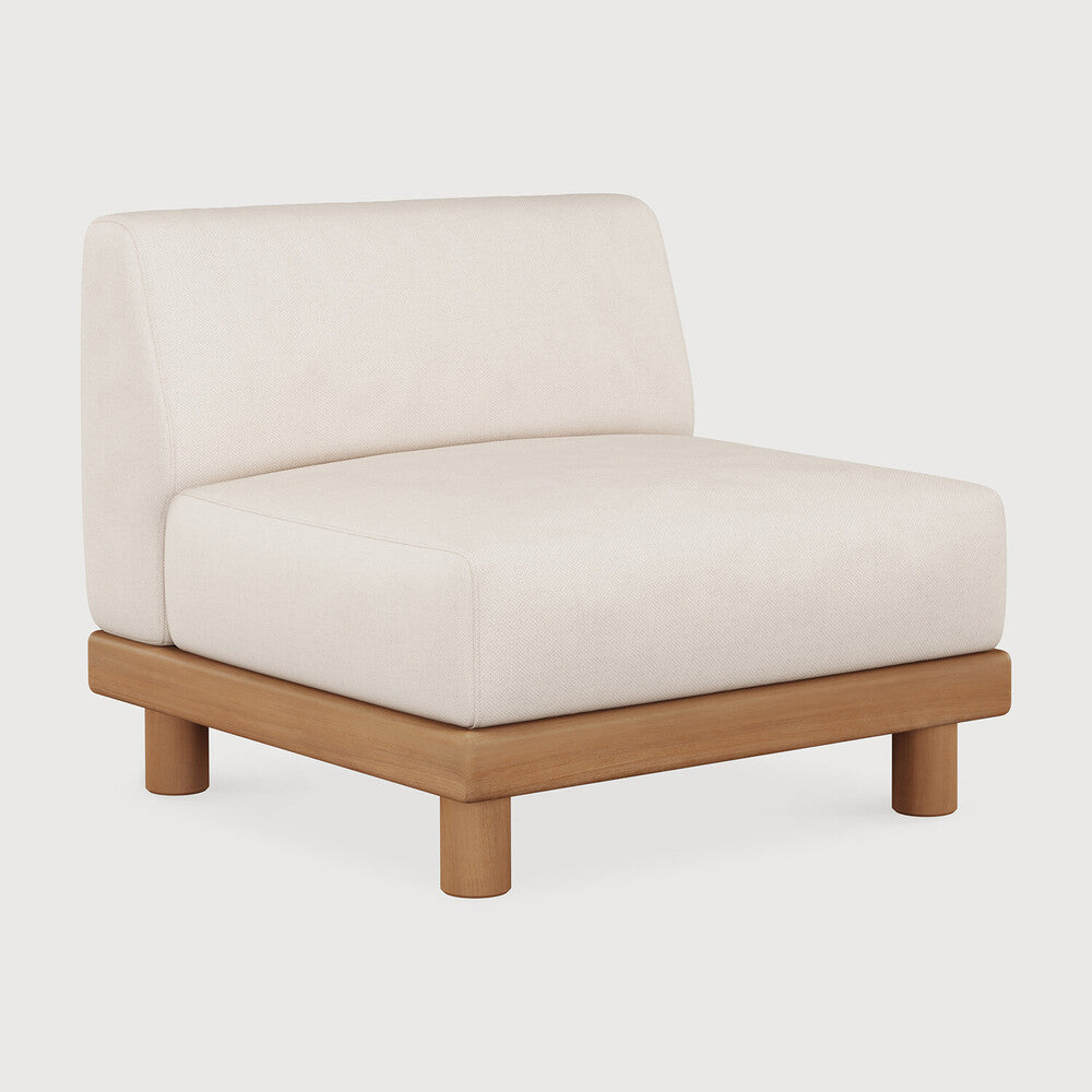 Monocle Outdoor Modular Sofa | Teak | White Fabric | 1 Seater