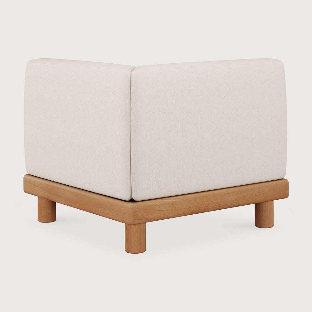 Monocle Outdoor Modular Sofa | Teak | White Fabric | End Seater With L Arm