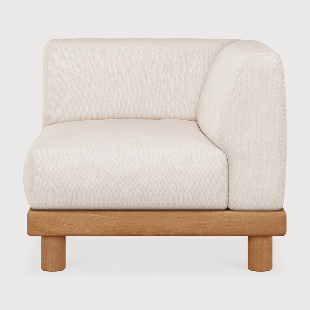 Monocle Outdoor Modular Sofa | Teak | White Fabric | End Seater With L Arm