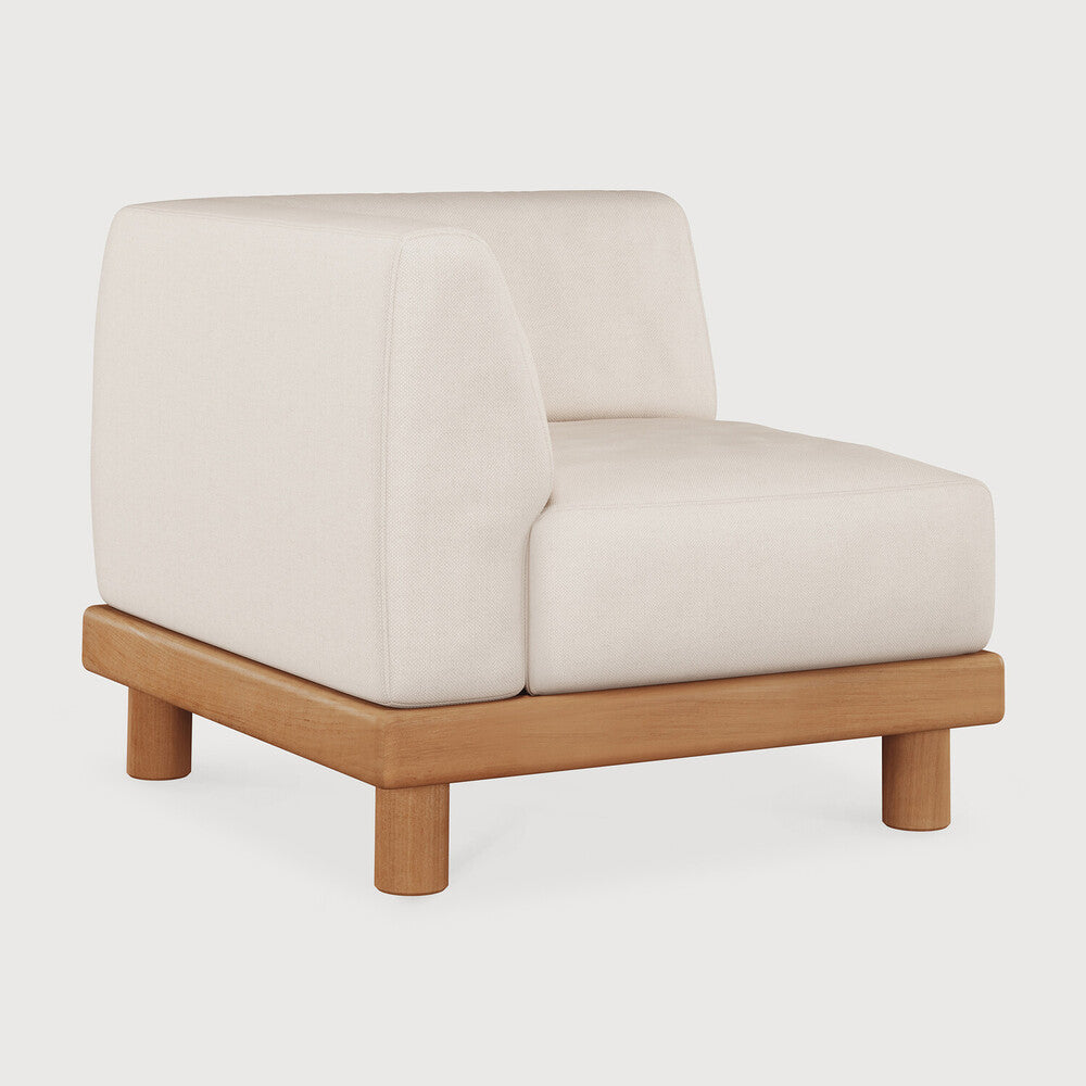 Monocle Outdoor Modular Sofa | Teak | White Fabric | End Seater With L Arm