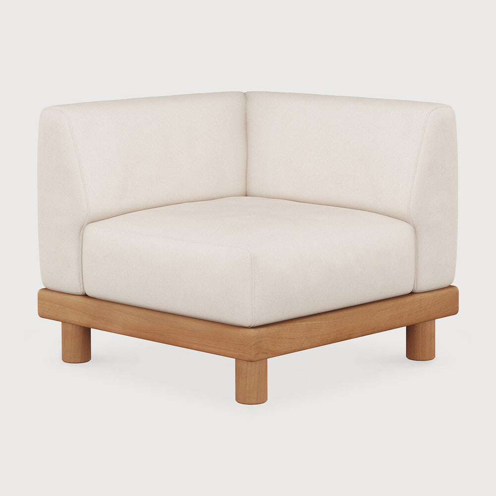 Monocle Outdoor Modular Sofa | Teak | White Fabric | End Seater With L Arm