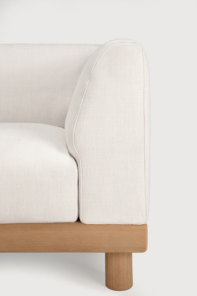Monocle Outdoor Modular Sofa | Teak | White Fabric | End Seater With L Arm