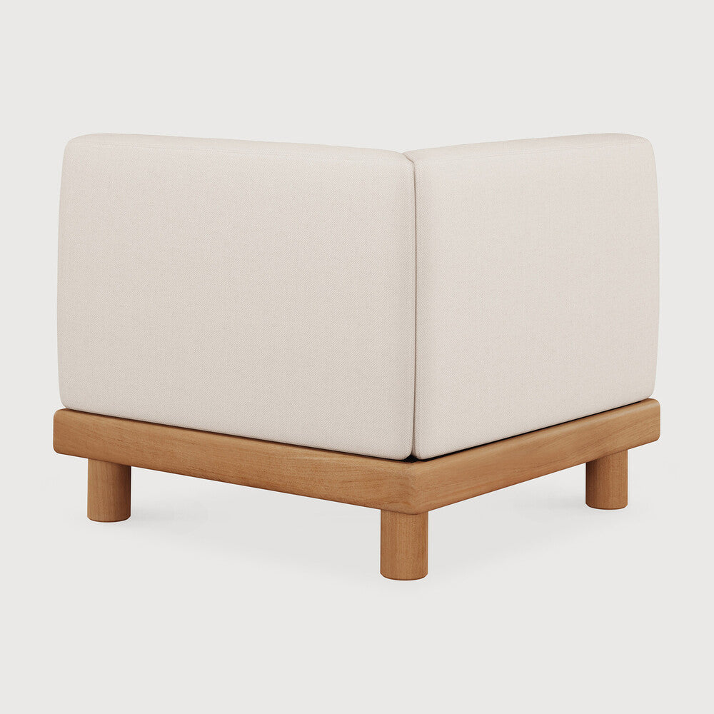 Monocle Outdoor Modular Sofa | Teak | White Fabric | End Seater With R Arm