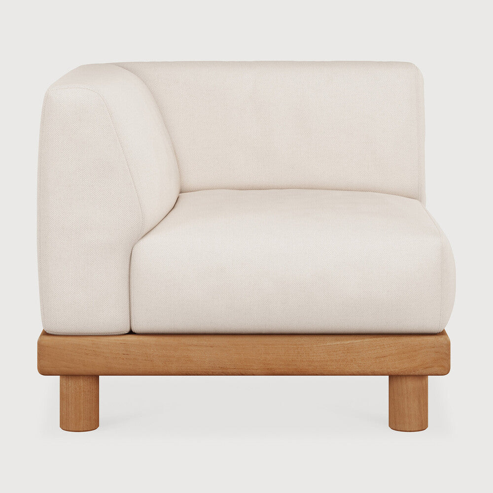 Monocle Outdoor Modular Sofa | Teak | White Fabric | End Seater With R Arm