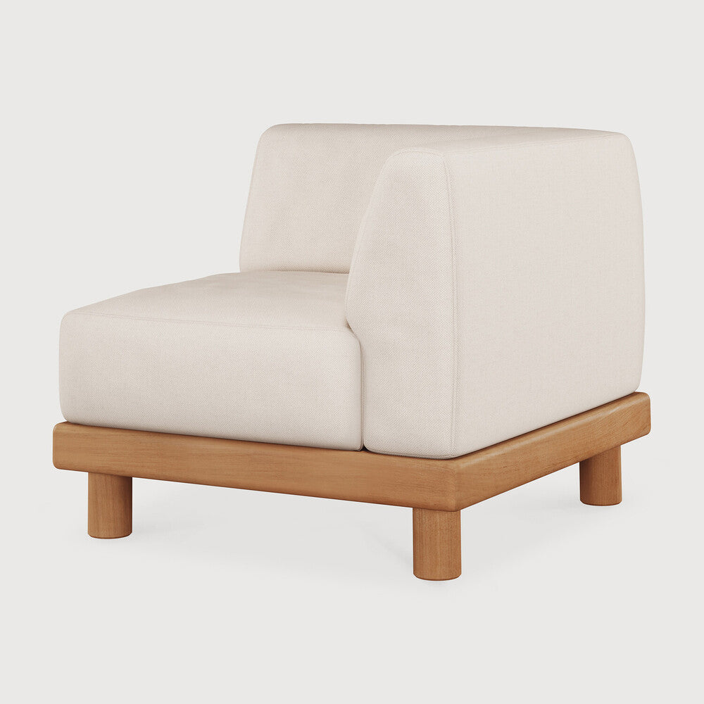 Monocle Outdoor Modular Sofa | Teak | White Fabric | End Seater With R Arm