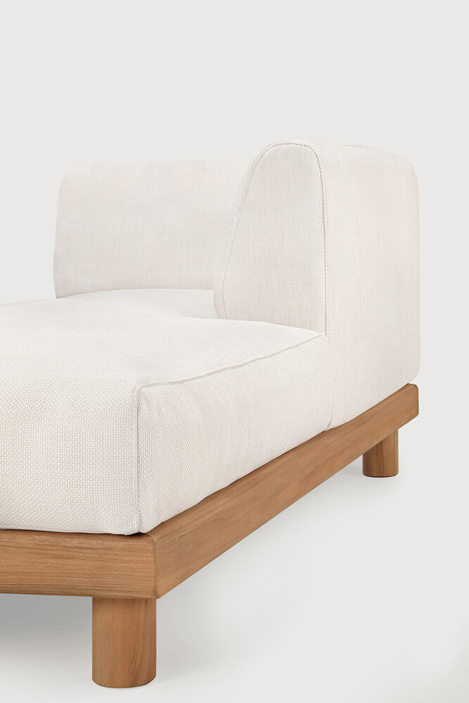 Monocle Outdoor Modular Sofa | Teak | White Fabric | Day Bed With L Arm
