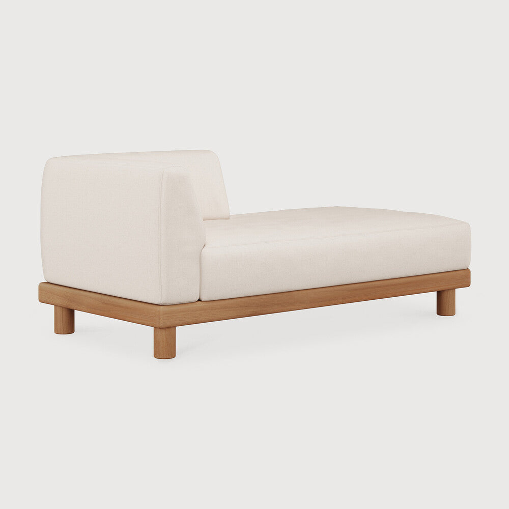 Monocle Outdoor Modular Sofa | Teak | White Fabric | Day Bed With L Arm