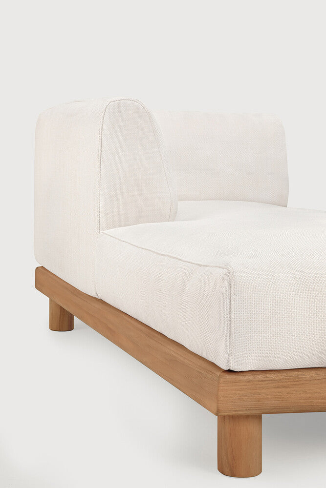 Monocle Outdoor Modular Sofa | Teak | White Fabric | Day Bed With R Arm