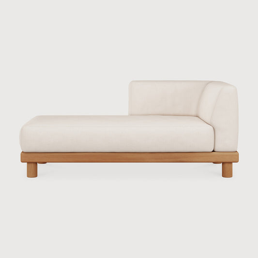 Monocle Outdoor Modular Sofa | Teak | White Fabric | Day Bed With R Arm