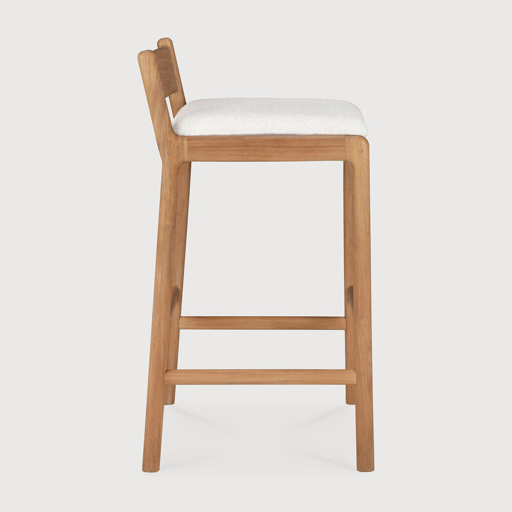 Jack Outdoor Bar Stool | Teak | Off White Fabric