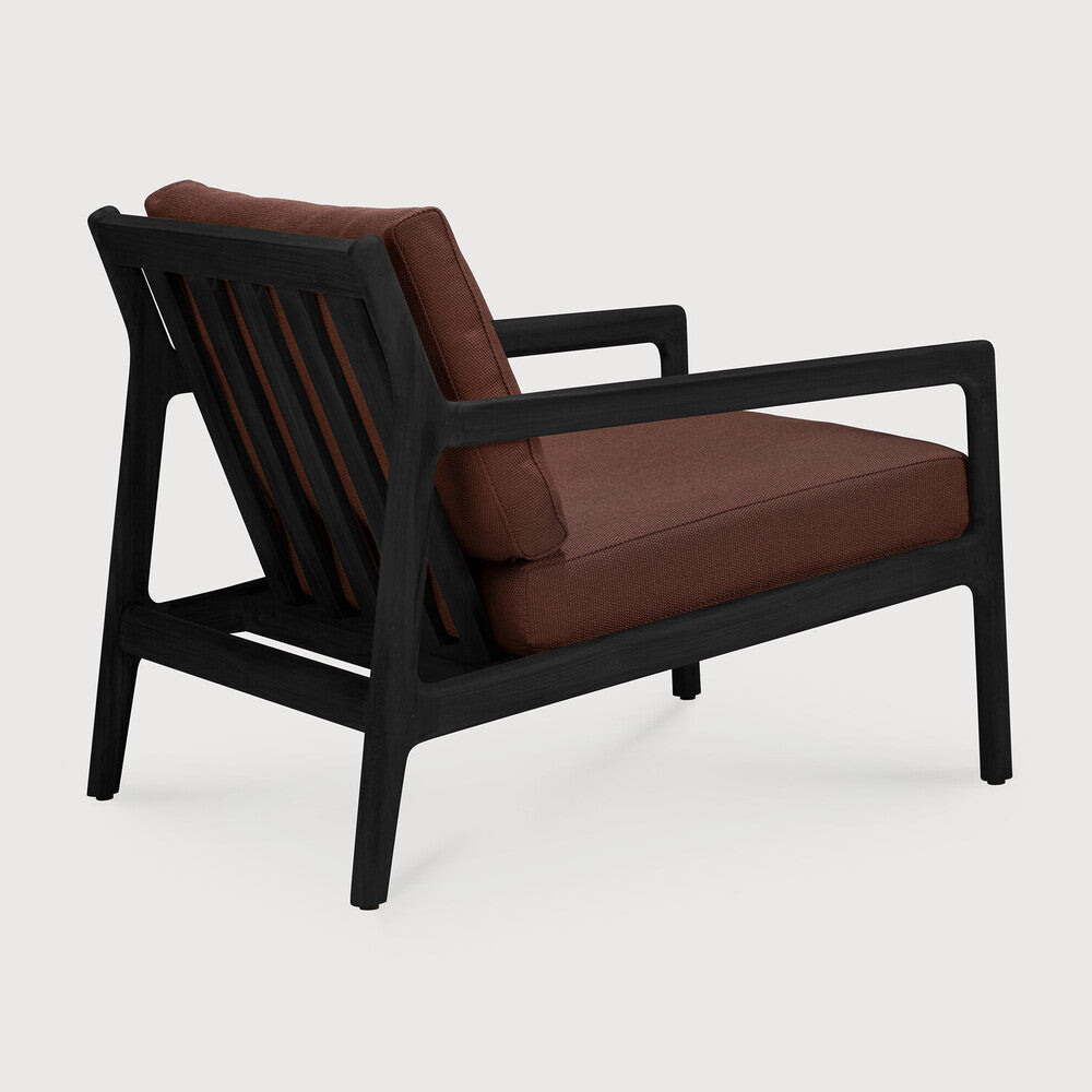 Jack Outdoor Lounge Chair | Varnished Teak | Black | Burgundy Fabric