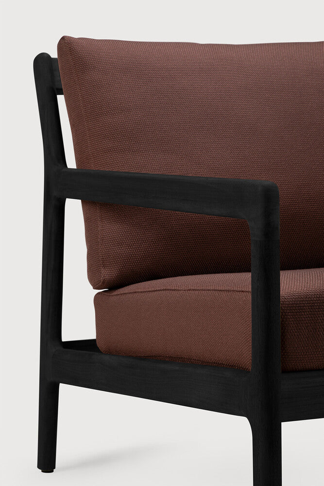 Jack Outdoor Lounge Chair | Varnished Teak | Black | Burgundy Fabric