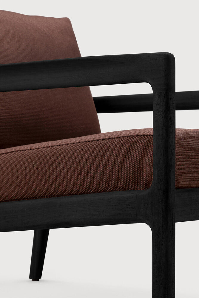 Jack Outdoor Lounge Chair | Varnished Teak | Black | Burgundy Fabric
