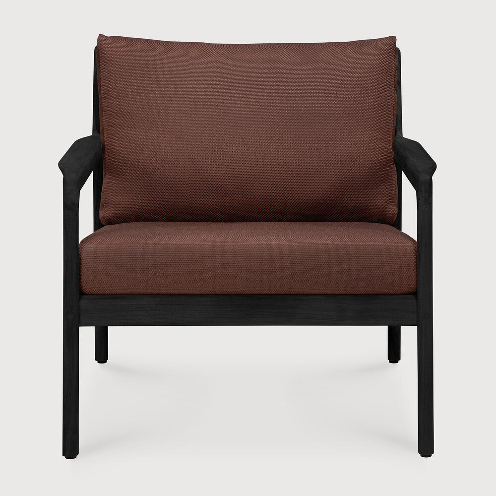 Jack Outdoor Lounge Chair | Varnished Teak | Black | Burgundy Fabric
