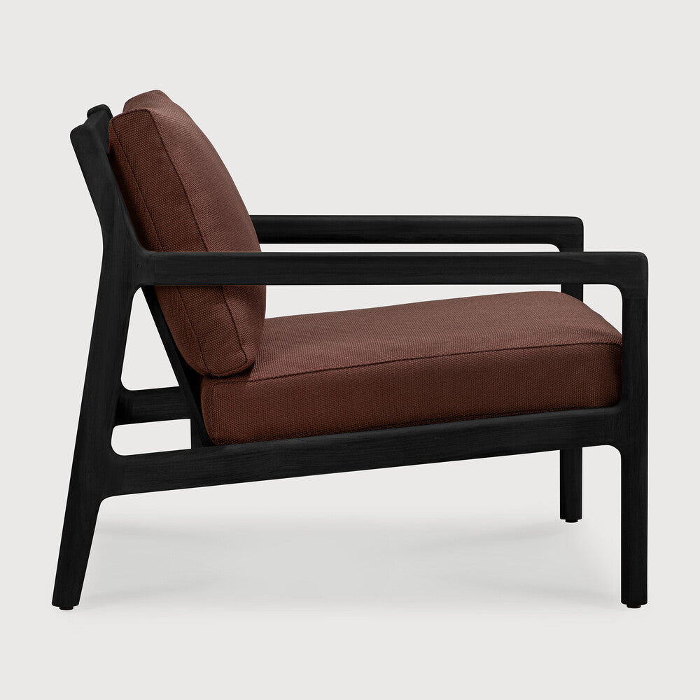 Jack Outdoor Lounge Chair | Varnished Teak | Black | Burgundy Fabric
