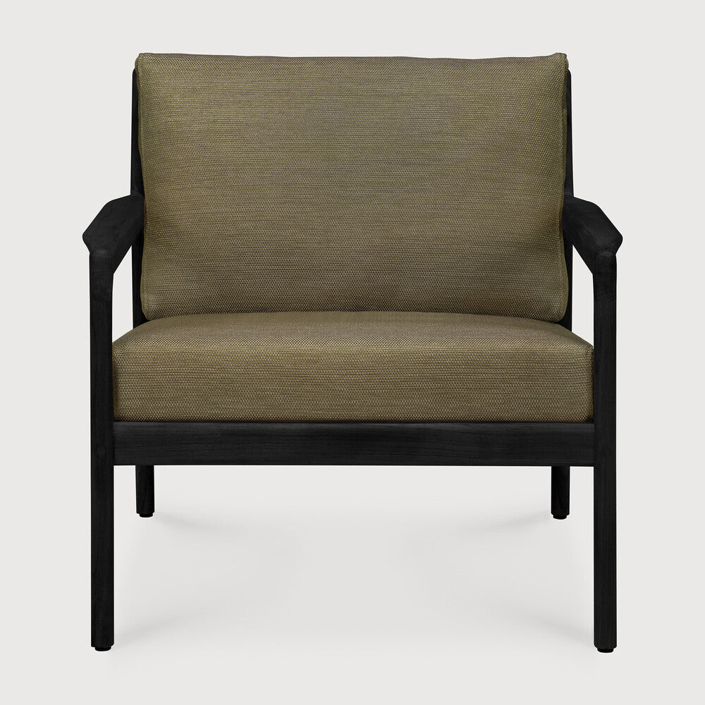 Jack Outdoor Lounge Chair | Varnished Teak | Black | Green Fabric