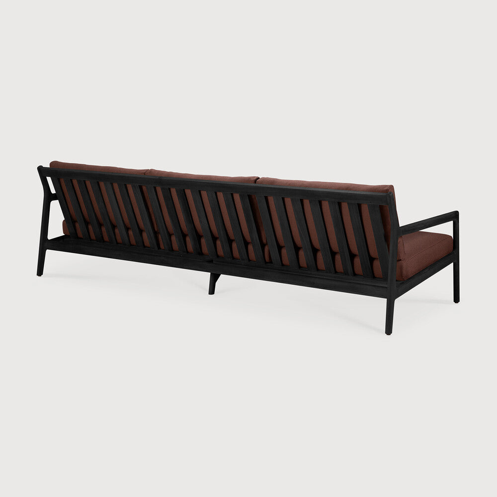 Jack Outdoor Sofa | Varnished Teak | Black | Burgundy Fabric | 3+ Seater