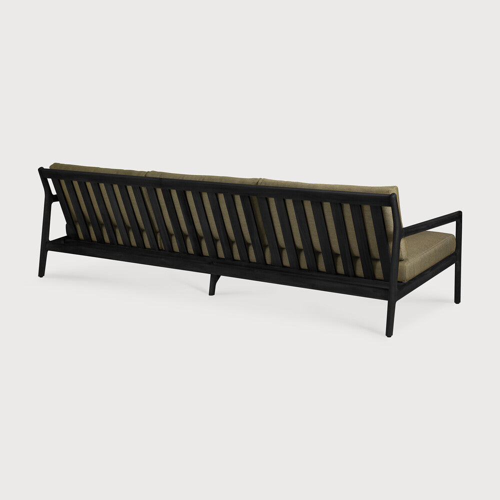 Jack Outdoor Sofa | Varnished Teak | Black | Green Fabric | 3+ Seater